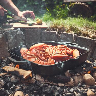 Гриль-сковорода Burnhard Gusseisen, квадратна 30 см, з попереднім прожарюванням, для стейків, сумісна з газовими грилями, духовкою, вогняною чашею та всіма типами плит (включаючи індукційну), чавунна сковорода-гриль 30 см