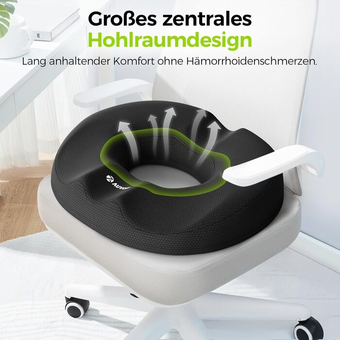 Ортопедична подушка для сидіння AUVON кругла з подвійною U-подібною формою для копчика та геморой, розвантажувальна подушка для офісного крісла та авто, 47*37*7.8 см