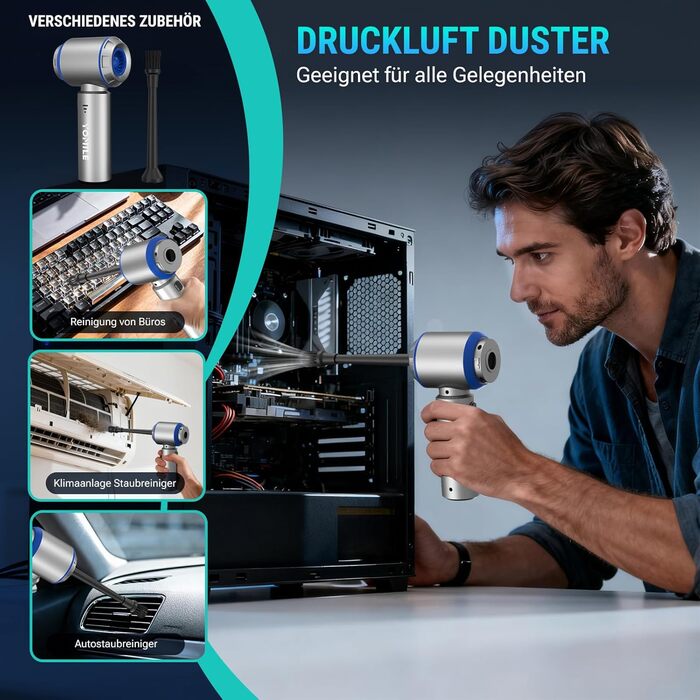 Акумуляторний ручний пилосмок Yomile 4 в 1, безщітковий двигун 25000Па, 3 рівні потужності для авто, дому, офісу та шерсті тварин