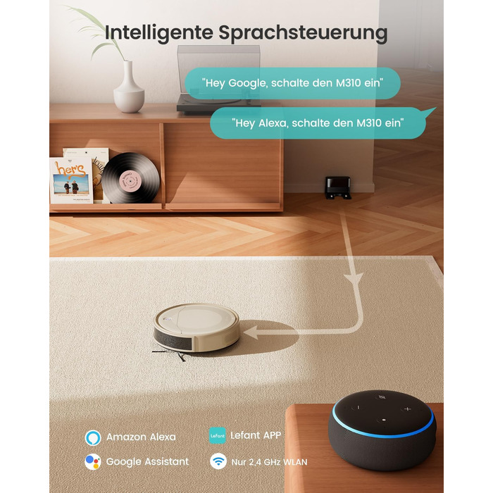 Робот-пилосос LEFANT M330 з функцією миття, 5000Pa, лазерна навігація, PSD-технологія, APP, 160 хв, для тварин, килима, твердих підлог, сірий (M310 Champagne)