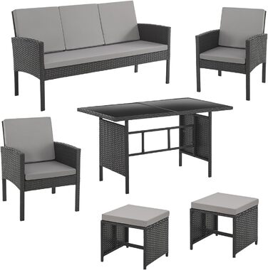 Садовий набір меблів SVITA Denver з поліротангу 4 предмети: 2 крісла, диван на 2 місця, стіл - чорний, сталевий каркас, водостійкий PE-ротанг, подушки
