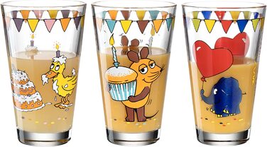 Стакани Леонардо Бамбіні, набір з 6 предметів, стакани для соку, придатні для миття в посудомийній машині, дитячі скляні кружки із зображенням миші, слона, качки 215 мл, 021421 (всі мотиви 300 мл)