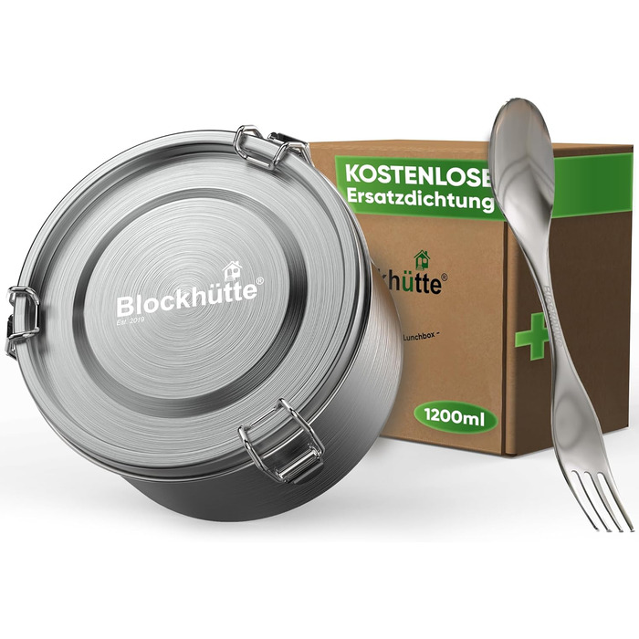 Ланчбокс дитячий преміум з нержавіючої сталі, 1200 мл, круглий, з ложкою та 2 ущільнювачами, витримує температуру духовки, придатний для миття в посудомийній машині