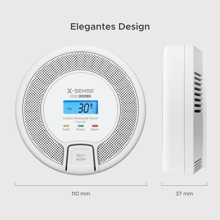 Датчик CO X-Sense з цифровим дисплеєм, детектор чадного газу, точний сенсор, термін служби 10 років, змінна батарея, сертифікат EN 50291, CO03D (1 шт.)