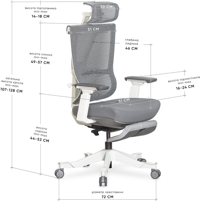 Крісло Mealux S6 Air Fabric Grey White (арт. HF-S6 F/GW)