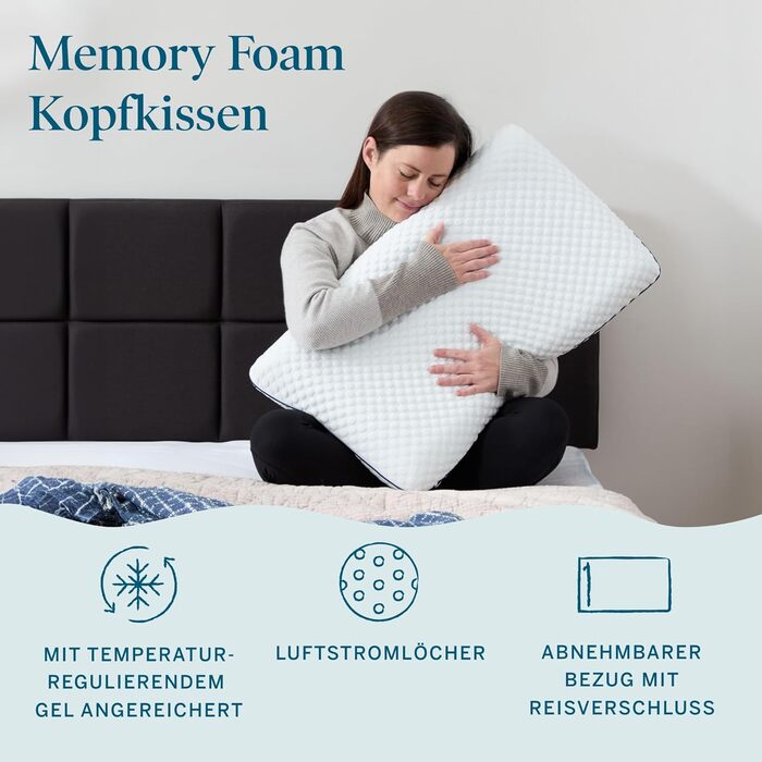 Подушка з гелевої піни з пам'яті ефекту LUCID 40x60 см – дихаюча – охолоджуючий ефект – знімний чохол – подушка Öko-Tex, білий