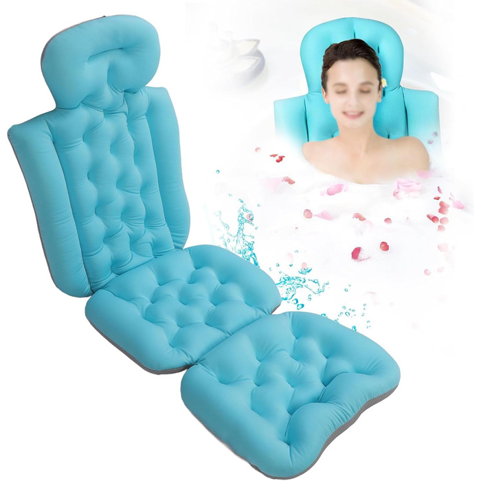 Подушка для ванни Ganzk?rper з неслизьким дном, м'який матеріал, для дорослих та гарячих джерел (блакитний)