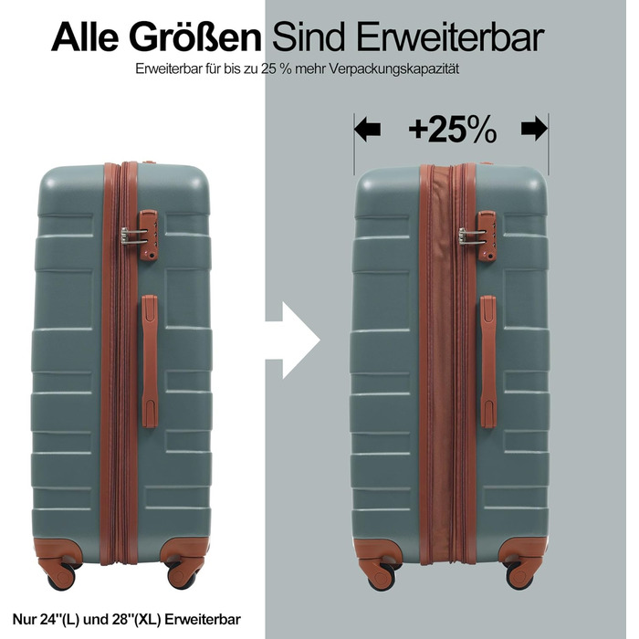 Набір валіз Merax 5 шт. (M-L-XL) з ABS, TSA-замком, розширення до 5 см, + сумка та органайзер для косметики (темно-зелений + коричневий)