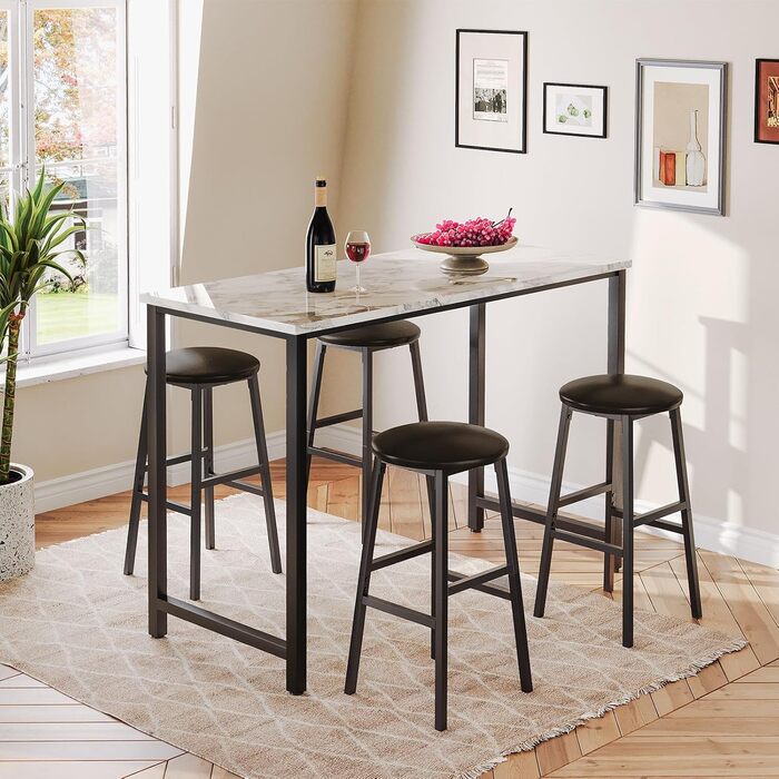 Барний стілець Manahcris, 2 шт. в наборі, 63 см, з PU-оббивкою, з підніжкою, для кухонної стійки, чорний