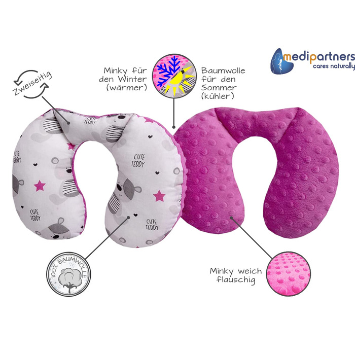 Дитяча подушка для шиї Medi Partners 100 бавовна/мишка, плюшевий ведмедик, 22x28 см