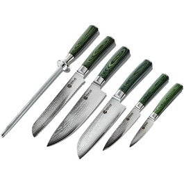 Набір ножів HexClad Essential, 6 предметів: японські леза з дамаської сталі, full tang, ручки з паккавуда