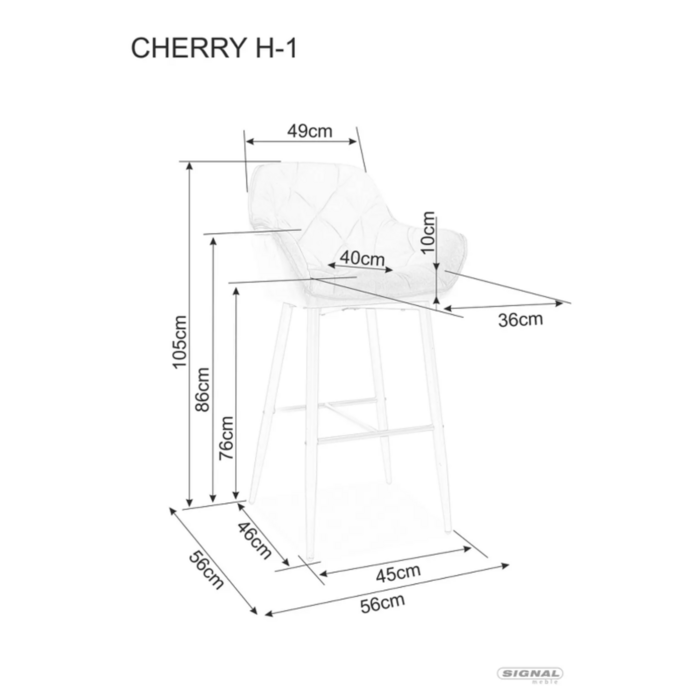 Барний стілець CHERRY H-1 VELVET чорний каркас/сірий BL.14