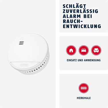 Датчик диму ABUS RWM90 - сертифікований DIN EN14604, з акумулятором на 5 років, для житлових приміщень, білий (1 шт.)