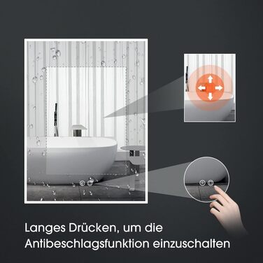 LED дзеркало для ванної кімнати Byecold з підсвічуванням, антизапітнінням, Wi-Fi годинником, датчиком та сенсорним вимикачем, 60x80 см