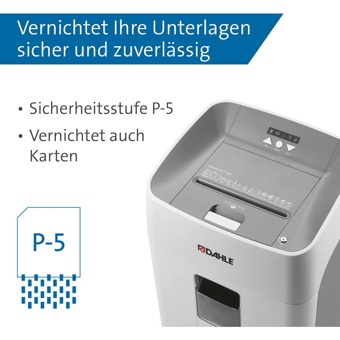 Шредер Dahle ShredMATIC 90 Aktenvernichter з автоподачею, P-4, P5, 300 аркушів, світло-сірий/сірий
