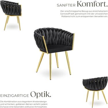 Крісла tectake® з оксамиту, комплект 2 шт., чорний/золотий, для вітальні, їдальні, туалетного столика