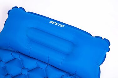 Кемпінговий килимок BESTIF Надувний надувний надувний матрац Відкритий ультралегкий водонепроникний 190 x 58 x 5 см Компактний килимок для сну з подушкою (синій)