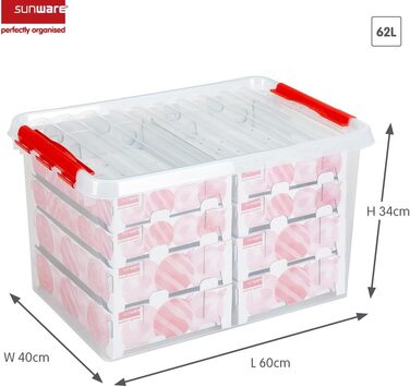 Ящик Sunware Q-Reihe для прикрас на Новий Рік з відділеннями для 116 кульок, прозорий/червоний, універсальний розмір