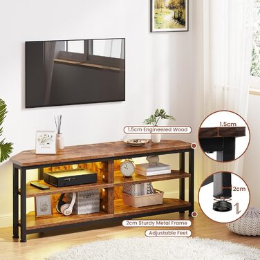 Тумба під телевізор кутова Dripex з LED підсвіткою, стиль Індастріал, дерево-метал (106x36x45.5 см)