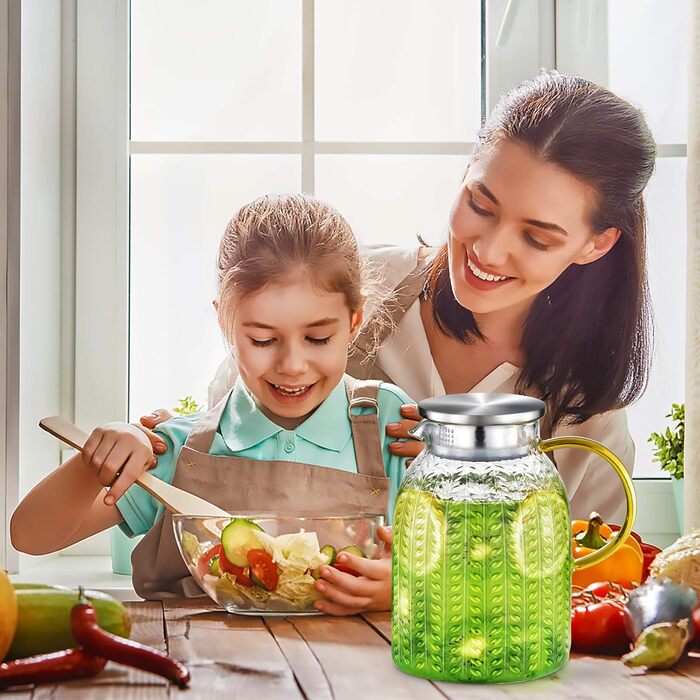 Скляна карафа Aofmee 2 літри з кришкою: для води, соку, айс-ті, преміум якість