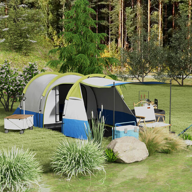 Outsunny Camping Tent, Тунельний намет для 3 осіб, з легким гачком, тент, 2 кімнати, вітрозахисний сімейний намет із сумкою для перенесення, 2000 мм водовідштовхувальний висувний намет для кемпінгу, саду, зелені