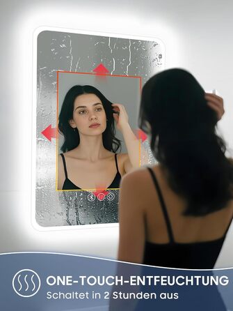 Дзеркало для ванної кімнати Habison з підсвічуванням, Bluetooth, 60x80 см, LED, протитуманне, 3 режими, диммування, IP44