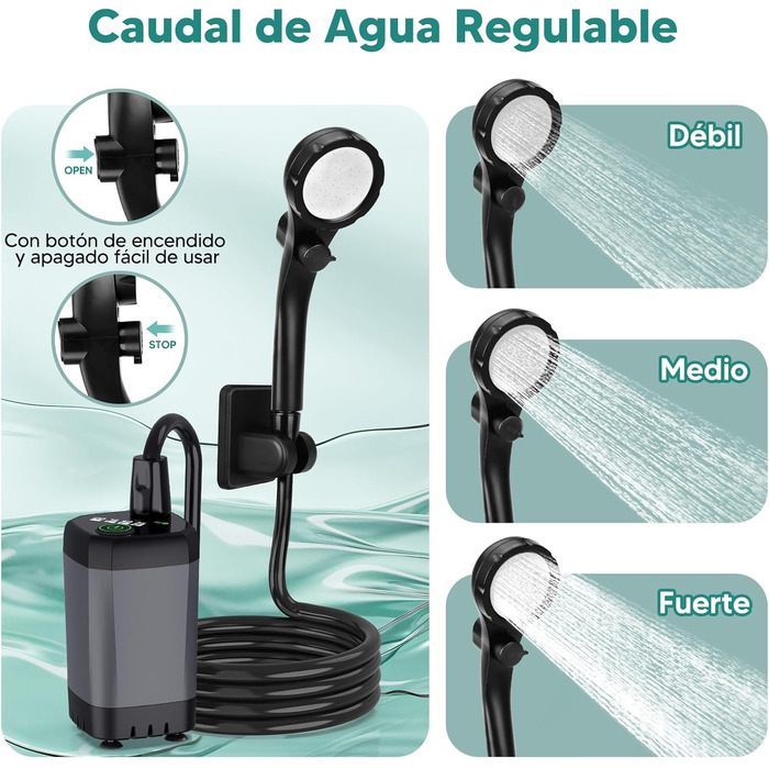 Портативна душова кабіна ShinePick для кемпінгу, акумулятор 3000 mAh, LED-дисплей, 3 режими, водонепроникність IPX7, для кемпінгу, відпочинку на природі, авто та тварин