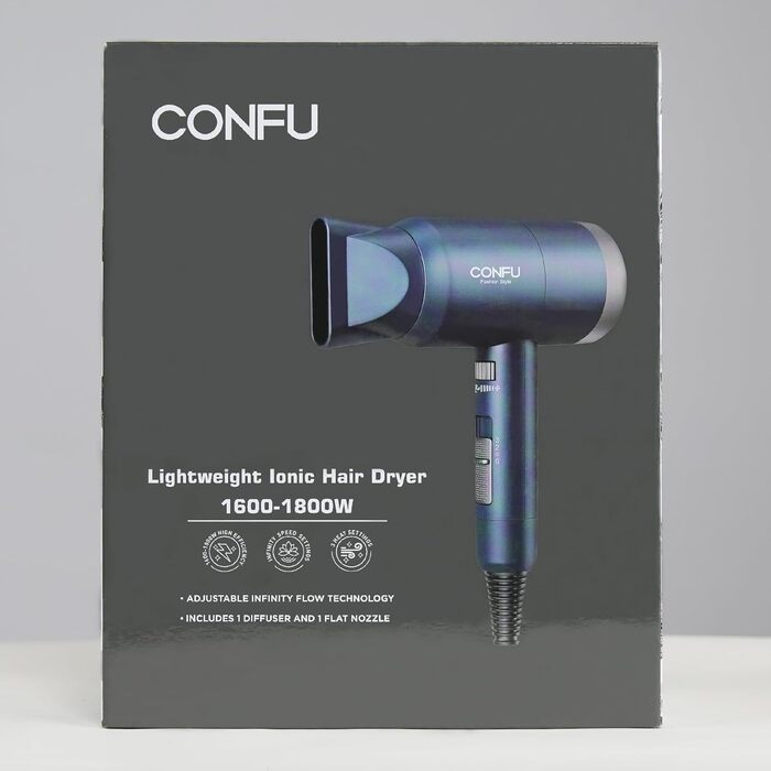 Фен для волосся CONFU, фен Ion Hair Dryer 1800 Вт з насадками для укладання та дифузором, 3 температурні режими, потужний салонний фен для швидкого сушіння (синій)