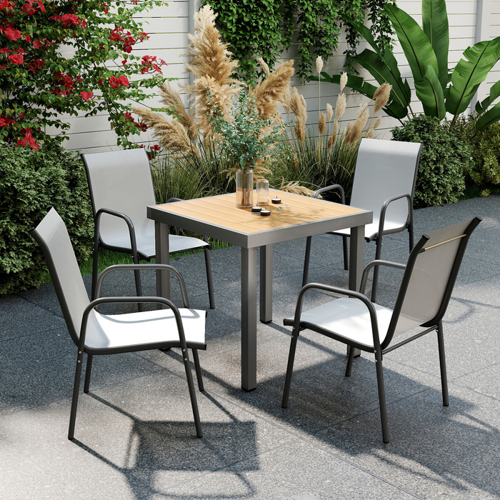 Набір садово-терасних стільців на 4 шт., складальні, з дихаючою спинкою та підлокітниками, витримують до 120 кг