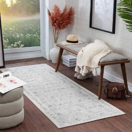 Східний килим для вітальні, їдальні, спальні - східний килим бохо, килим з коротким ворсом для легкого догляду - килимовий бігун 80x220см, сірий 69x220см