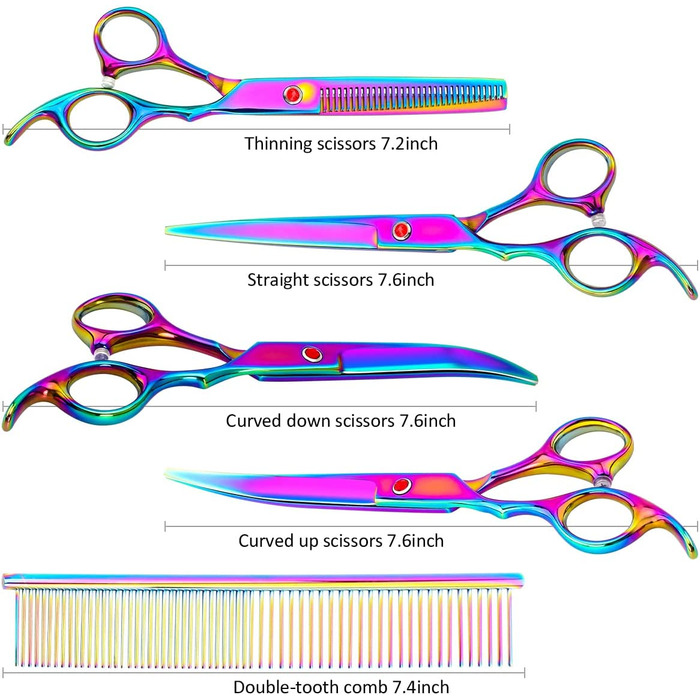Професійні ножиці для стрижки собак з нержавіючої сталі, прямі ножиці для схуднення, вигнуті, для собак і домашніх тварин, набір ножиць для стрижки кішок (різнокольорові) різнокольорові