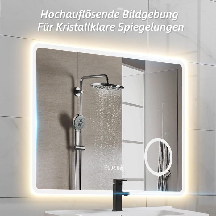 Дзеркало для ванної кімнати HySail з підсвічуванням, 5 мм, високоякісний срібний дзеркало, 3 колірні температури та регульована яскравість, настінне дзеркало з сенсорним перемикачем та антизапарюючим покриттям, прямокутне, 100 x 60 см