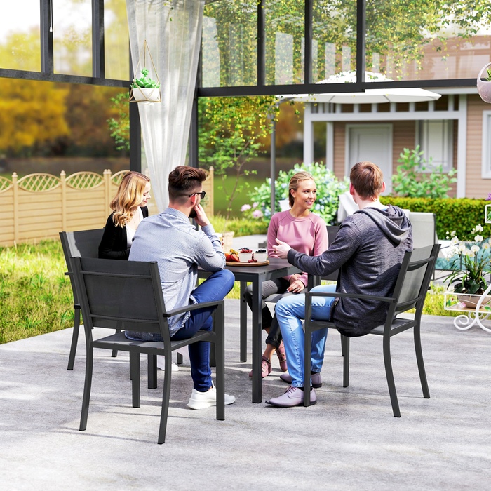 Outsunny Garden Table Алюміній 73x73 см Атмосферостійкий буфетний стіл з ефектом дерева, Кемпінговий стіл на 4 особи Нековзний балконний стіл Обідній стіл на відкритому повітрі для саду, патіо Балкон чорний