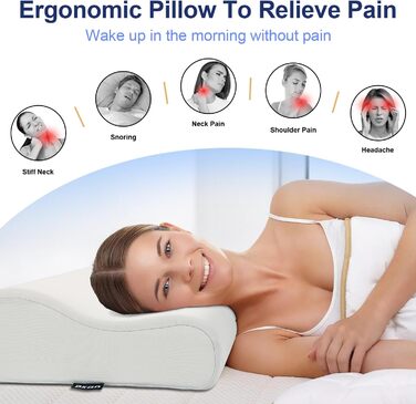Ортопедична подушка для сну Memory Foam з чохлом (охолоджуючий шовк), 54*34*9/12 см, сіра
