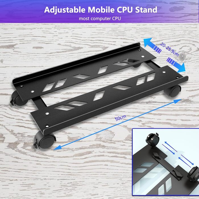 Стійка для ПК з металу, підставка для комп'ютера, регульована підставка для CPU, універсальна мобільна стійка з колесами для під столом