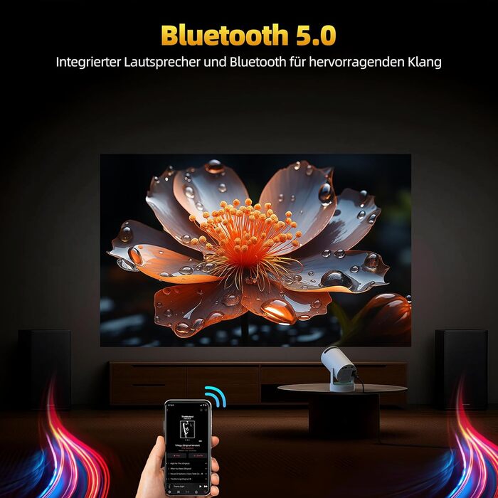 Портативний проєктор PR08A: 4K Smart Beamer з Wi-Fi 6, Bluetooth 5.4, динаміком 5W та Keystone 270° (Android 11, HDMI, TV Stick, Laptop)