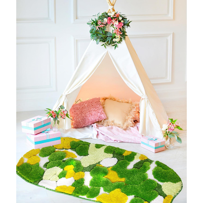 Килимок для ванної кімнати з м'яким зеленим мохом, 152 x 61 см, Boho стиль, антиковзаюча, швидковисихаюча, для ванної, кухні, спальні, умивальника