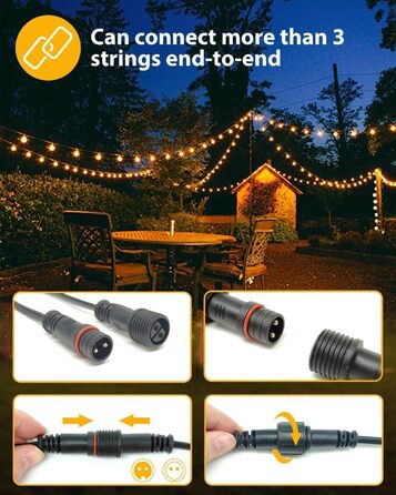 LED гірлянда для вулиці 23м - 75 футів, з таймером та регулюванням яскравості. 30+3 лампочки G40, тепле біле світло, ретро стиль, вологостійка гірлянда для тераси, вечірки, саду, патіо.