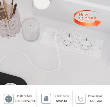 Трюмо TEENFON з дзеркалом та підсвічуванням, біле. 4 шухляди, 4 відкриті полиці, 5 гачків для прикрас.