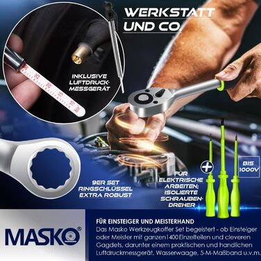 Набір інструментів MASKO 1400 предметів в алюмінієвому кейсі на колесах: професійний інструментальний візок для дому, майстерні, автосервісу