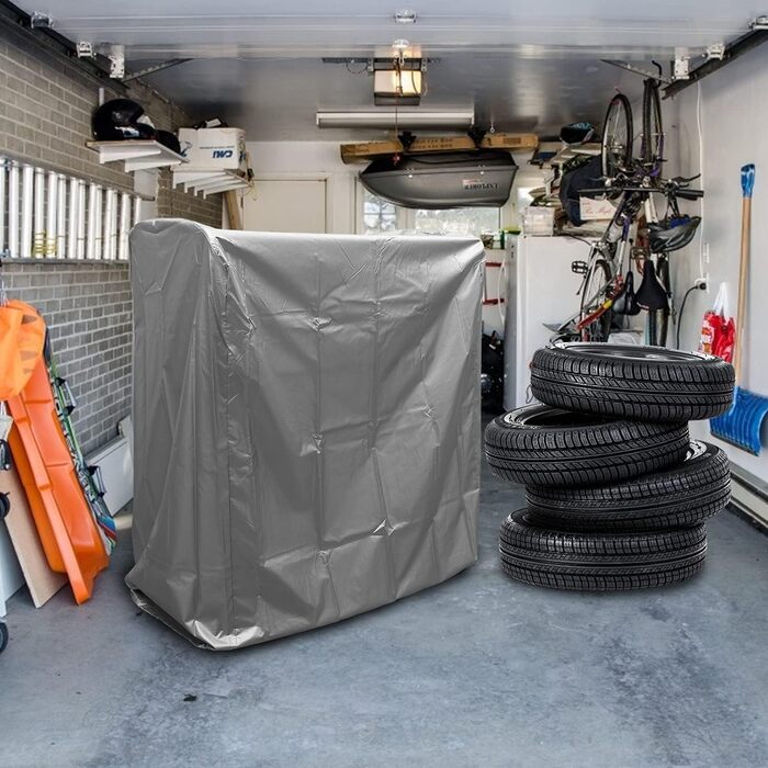 Стеляжка для шин на 8 шин: міцна конструкція, регулювання висоти, захисна накидка, 107 x 46 x 117 см, вантажопідйомність 180 кг, для гаража, підвалу, майстерні