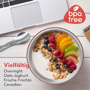 Мюслі-кружка LEBENLANG To Go з ложкою - ізольована чашка з нержавіючої сталі, 650 мл. Чашка для мюслі, йогурту, каші, для дітей та дорослих, рожева, 500 мл + 150 мл