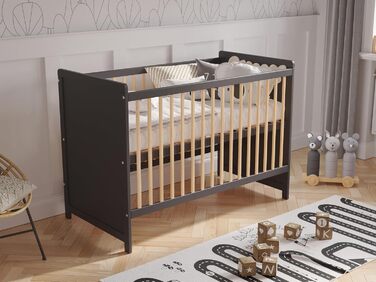 Дитяче ліжко-бічне ліжечко Love For Sleep Tokyo 120x60 см з бар'єром, антрацит-горіх, збірно-розбірне, для новонароджених