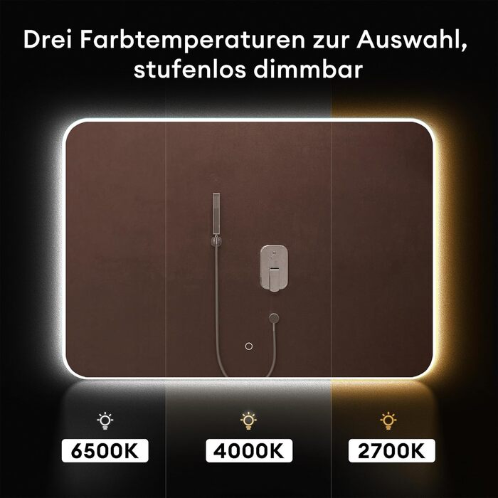 Дзеркало для ванної кімнати Dopporo LED 100x80 см з підсвічуванням та сенсорним вимикачем, з функцією пам'яті