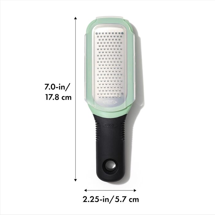 OXO Good Grips Терка для овочів з контейнером для збору – з нержавіючої сталі, для імбиру та часнику, срібна/чорна