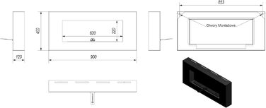 Камін KRATKI Delta Flat Bio Ethanol, 40x90 см, чорний матовий, з галькою та воронкою, сертифікат TV