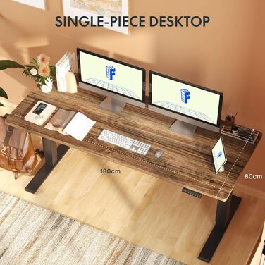 Регульований за висотою стіл FlexiSpot з 2 моторами та стільницею 25 мм, ергономічний офісний стіл - Акорн, чорне каркас (стільниця Акорн + сірий каркас, 180 x 80 см)