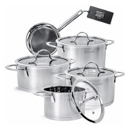Набір каструль Moritz & Moritz 5 шт. з 4 скляними кришками - каструлі з нержавіючої сталі для індукції та всіх типів плит - стильний набір каструль з кришками та ручками - підходить для миття в посудомийній машині та випікання в духовці
