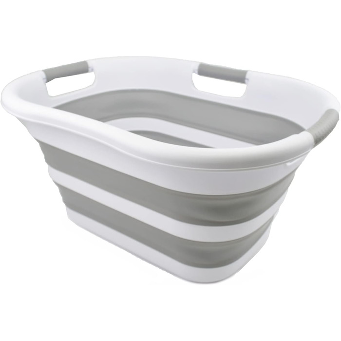 Пластиковий розбірний кошик для білизни - Складний висувний контейнер/органайзер - Портативна ванна для прання - Компактний кошик для білизни (білий/сірий), 30L