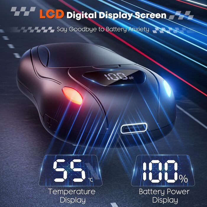 Електричний гріє для рук 2 шт. 12000 mAh з магнітним двостороннім нагріванням та цифровим дисплеєм температури та заряду батареї для відпочинку на природі/кемпінгу, чорний